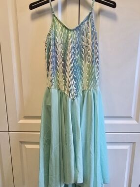 Blasia Blue/Green Textured High-Low Dance Lyrical Dress Mermaid Sheer Skirt AM